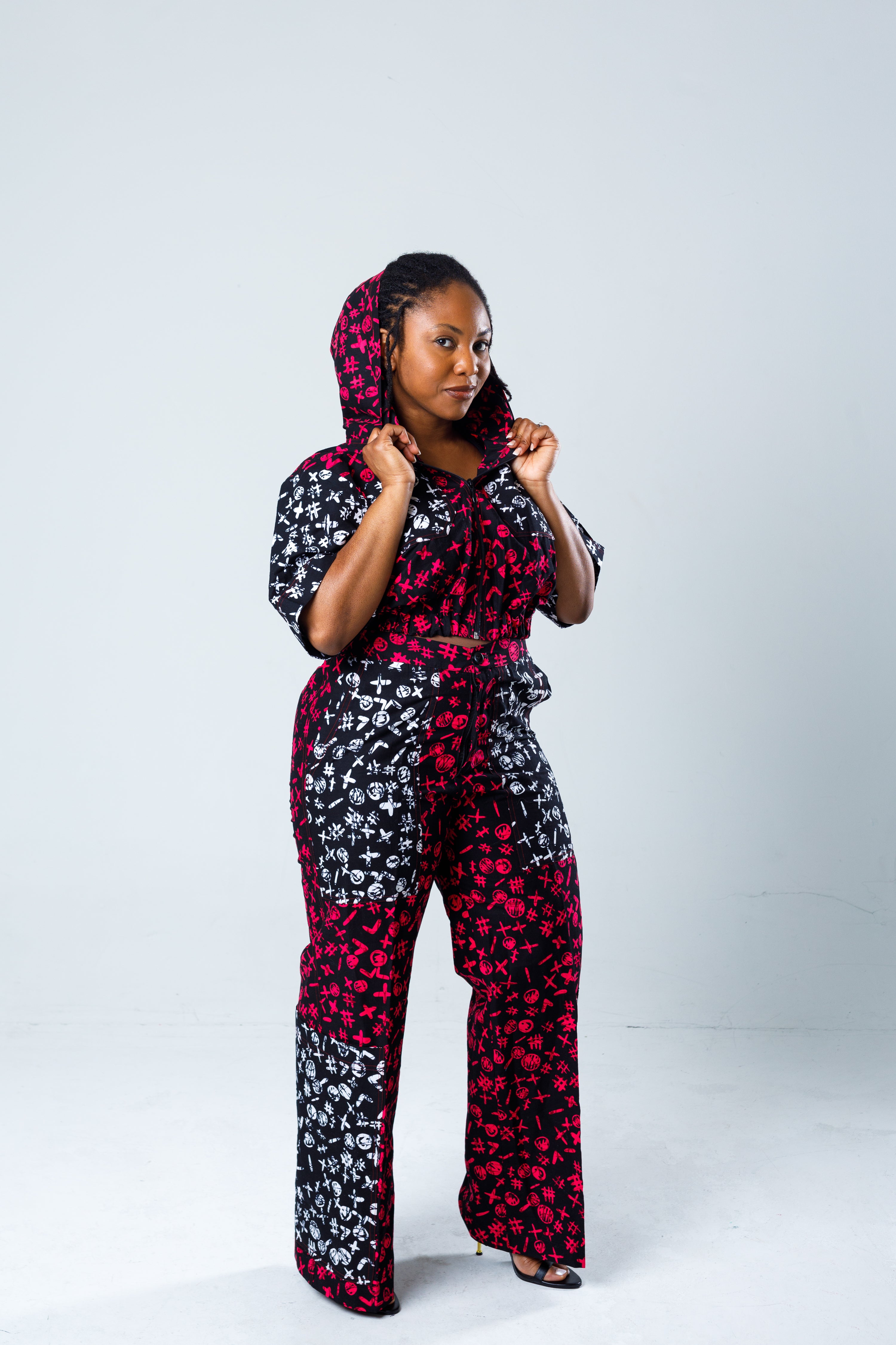 Bold Red & Black Hooded Two-Piece Set