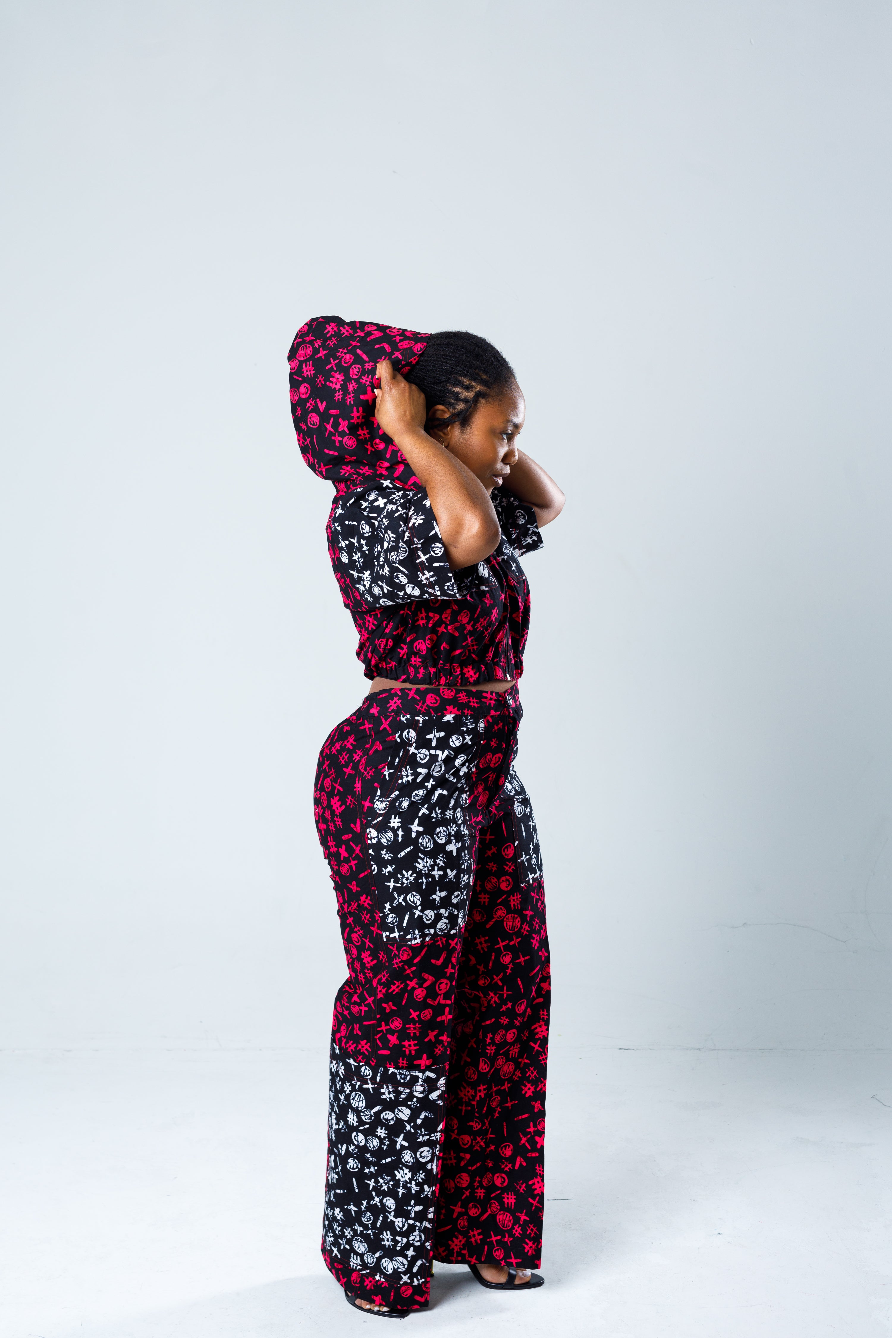 Bold Red & Black Hooded Two-Piece Set