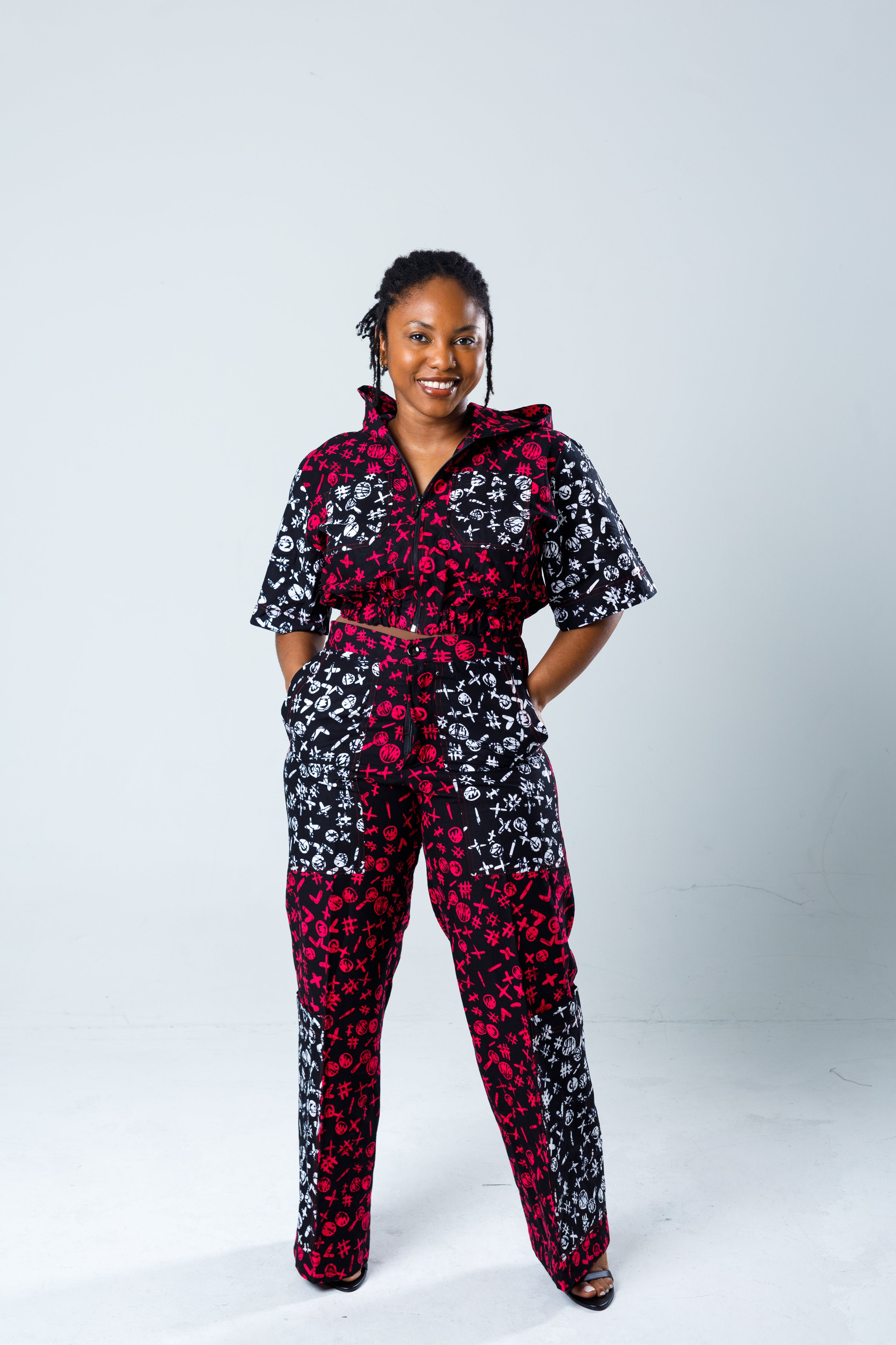 Bold Red & Black Hooded Two-Piece Set