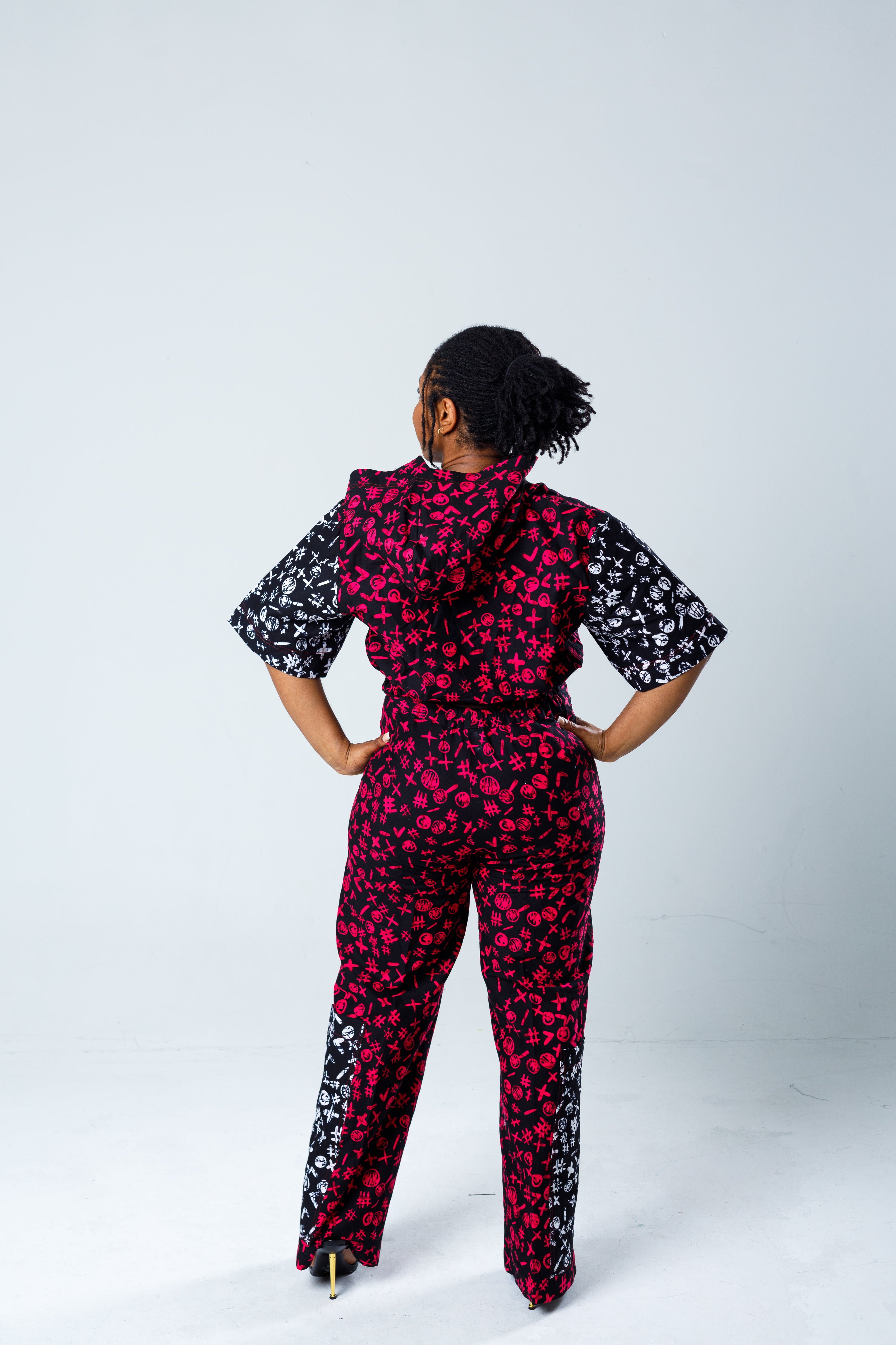 Bold Red & Black Hooded Two-Piece Set