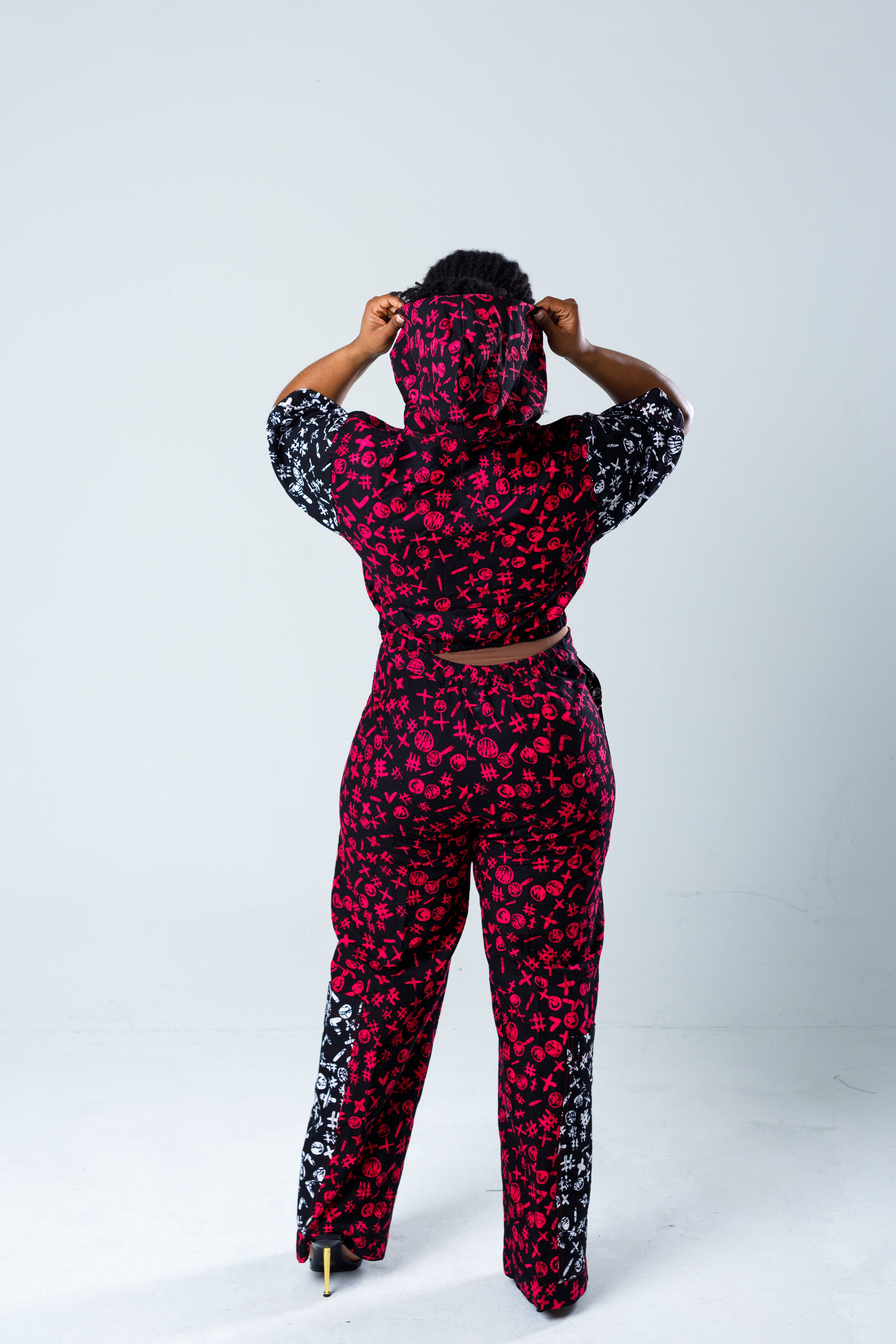 Bold Red & Black Hooded Two-Piece Set