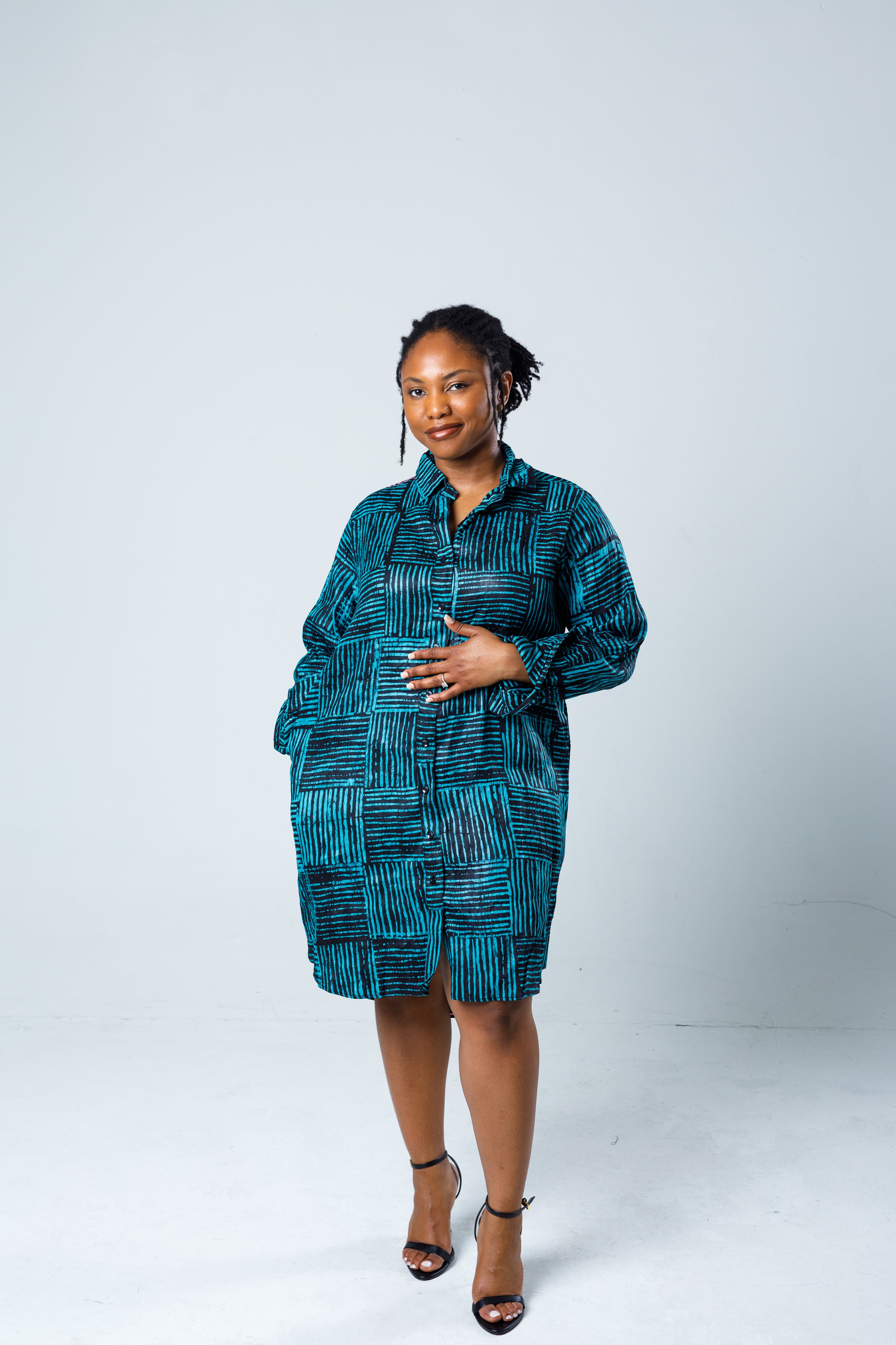 Turquoise & Black Geometric Dress