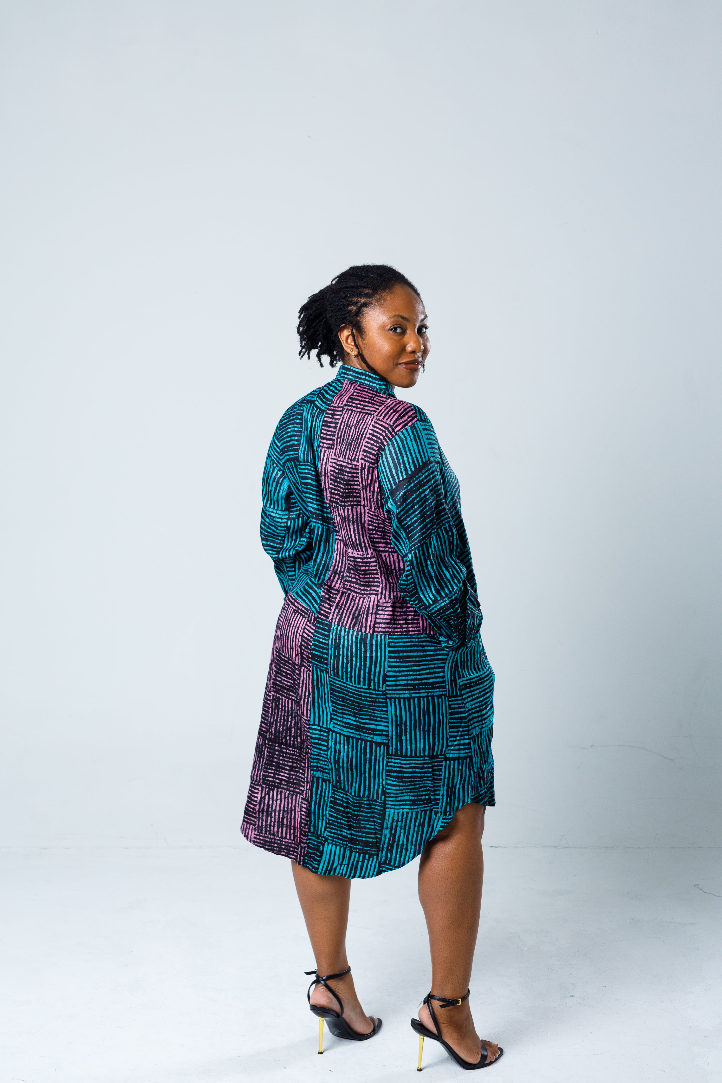 Turquoise & Black Geometric Dress