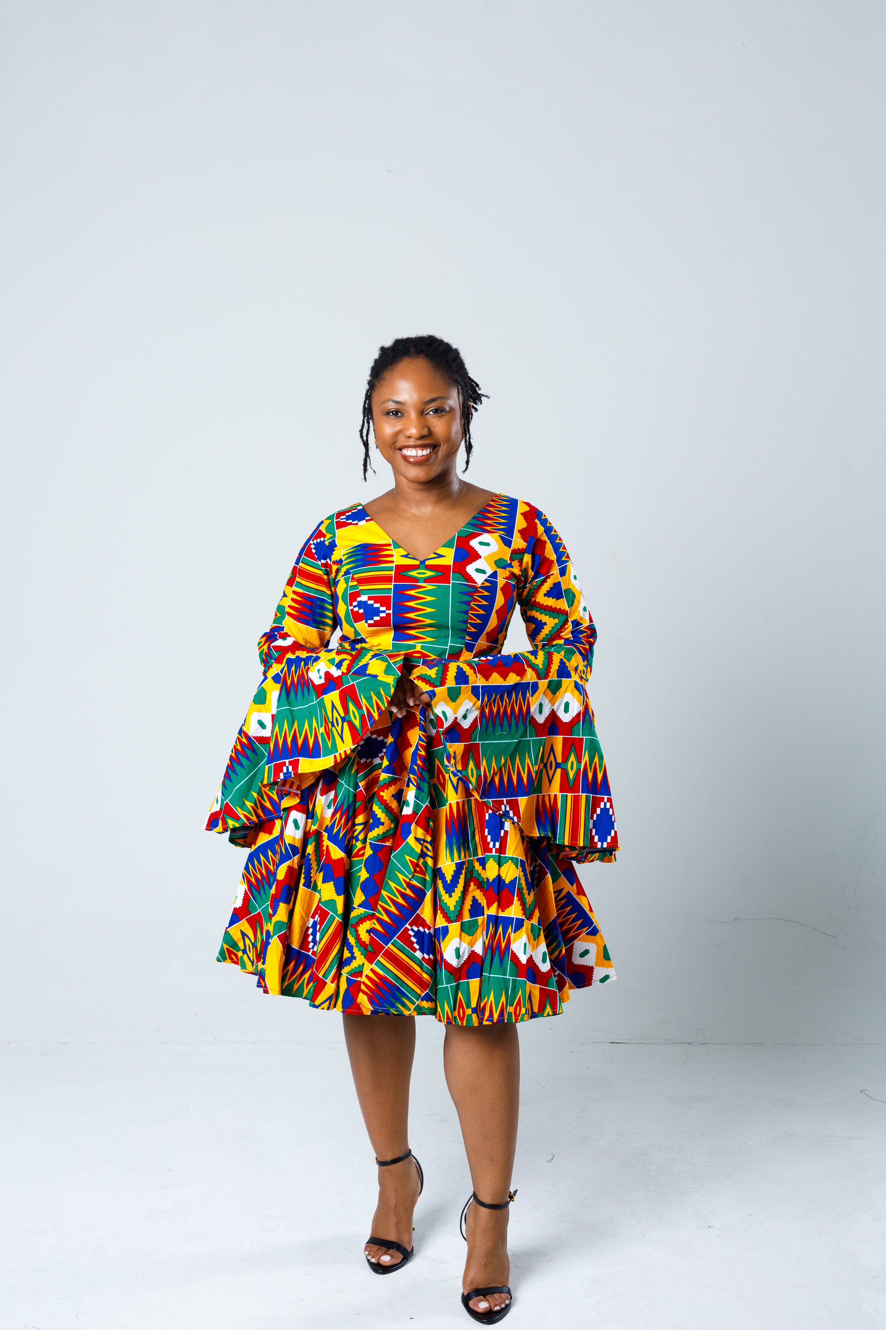 Kente Print Bell Sleeve Dress