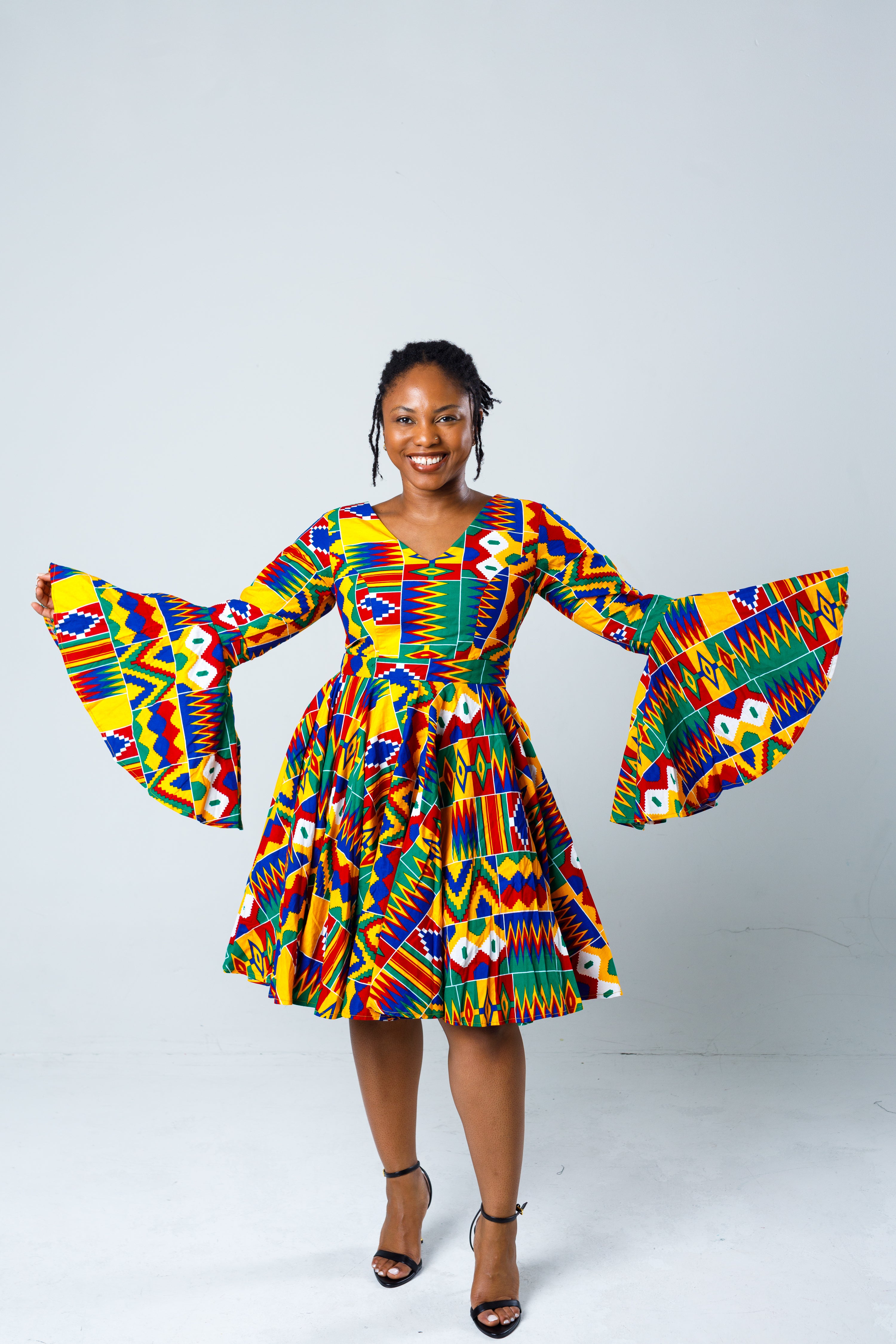 Kente Print Bell Sleeve Dress