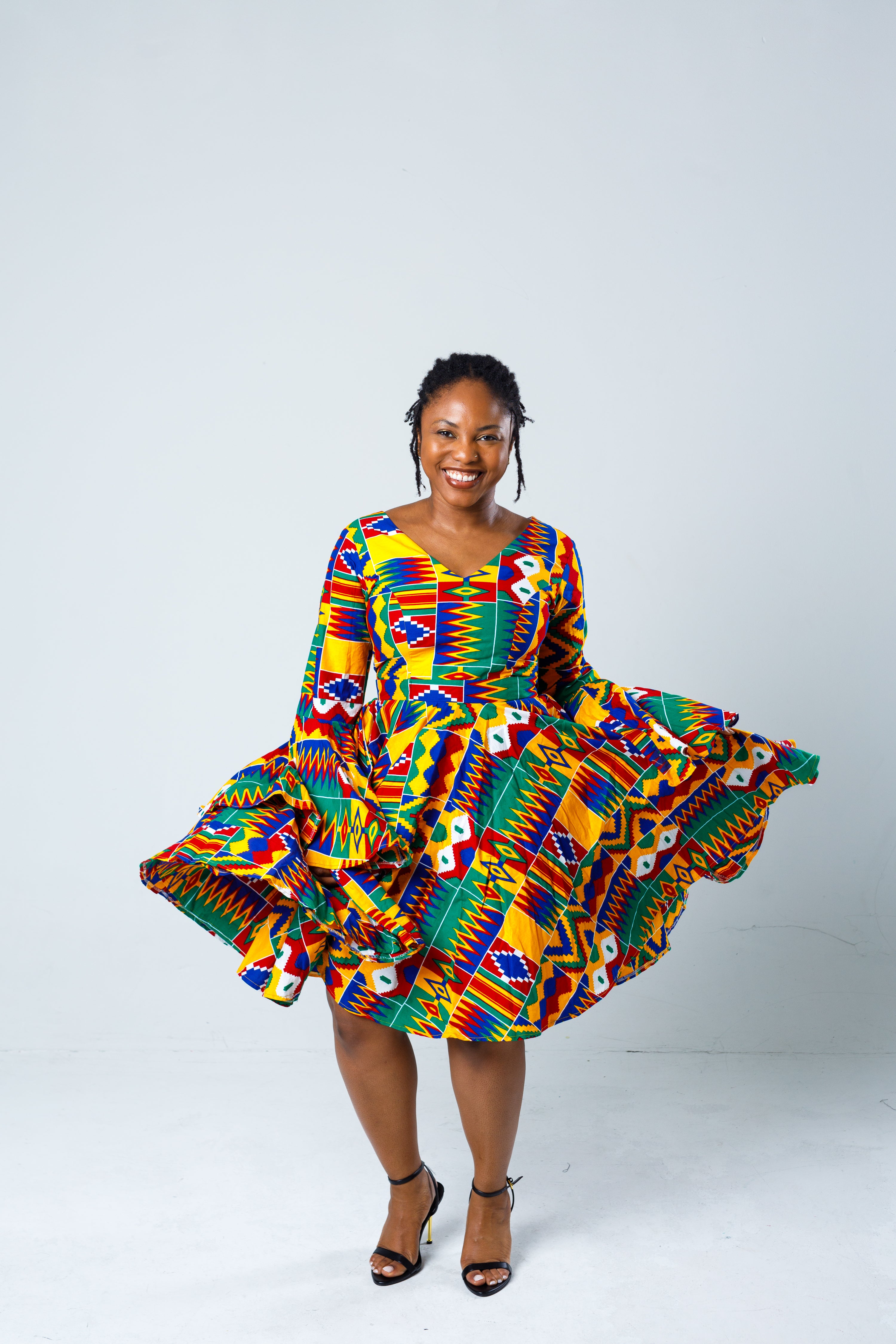 Kente Print Bell Sleeve Dress