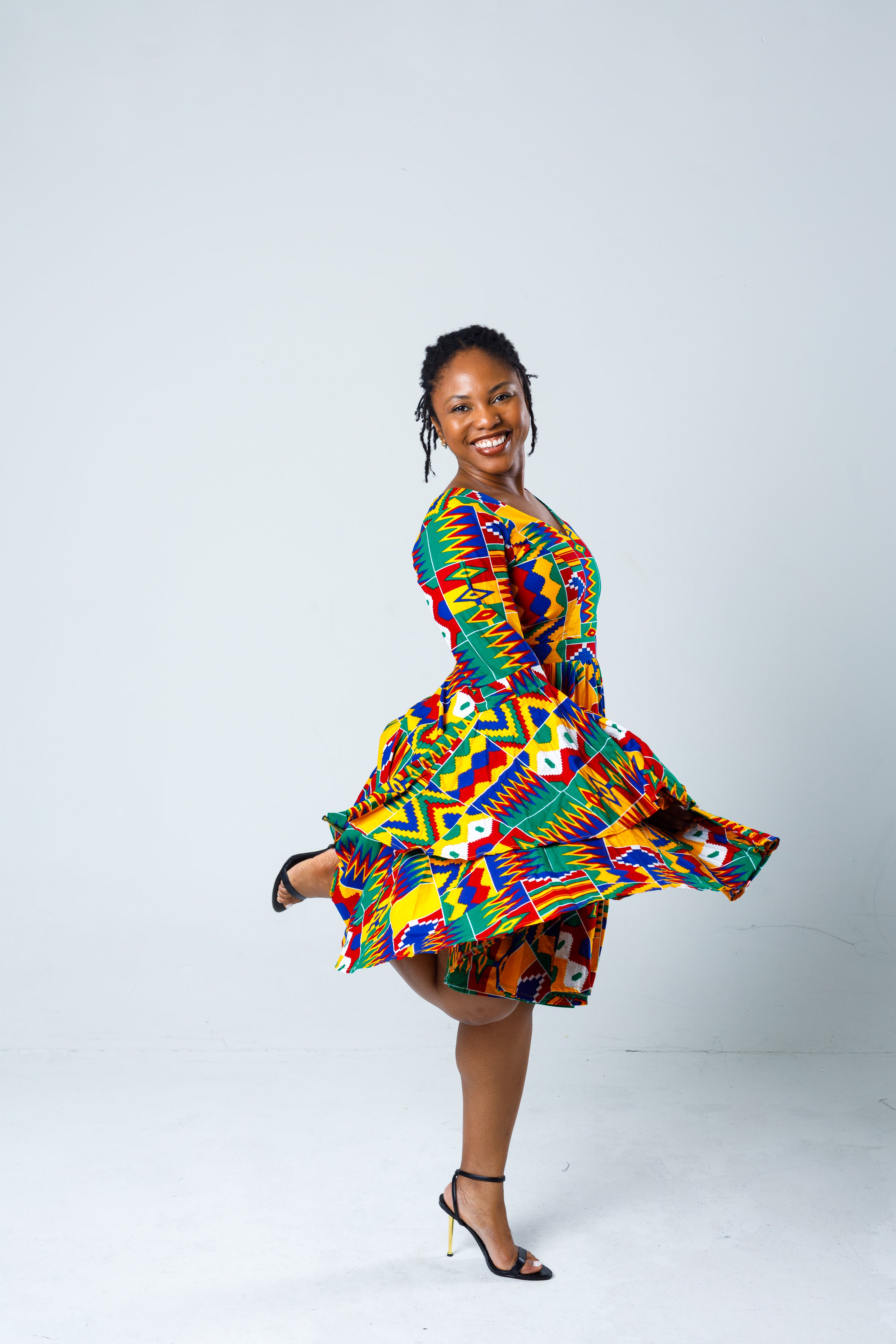 Kente Print Bell Sleeve Dress