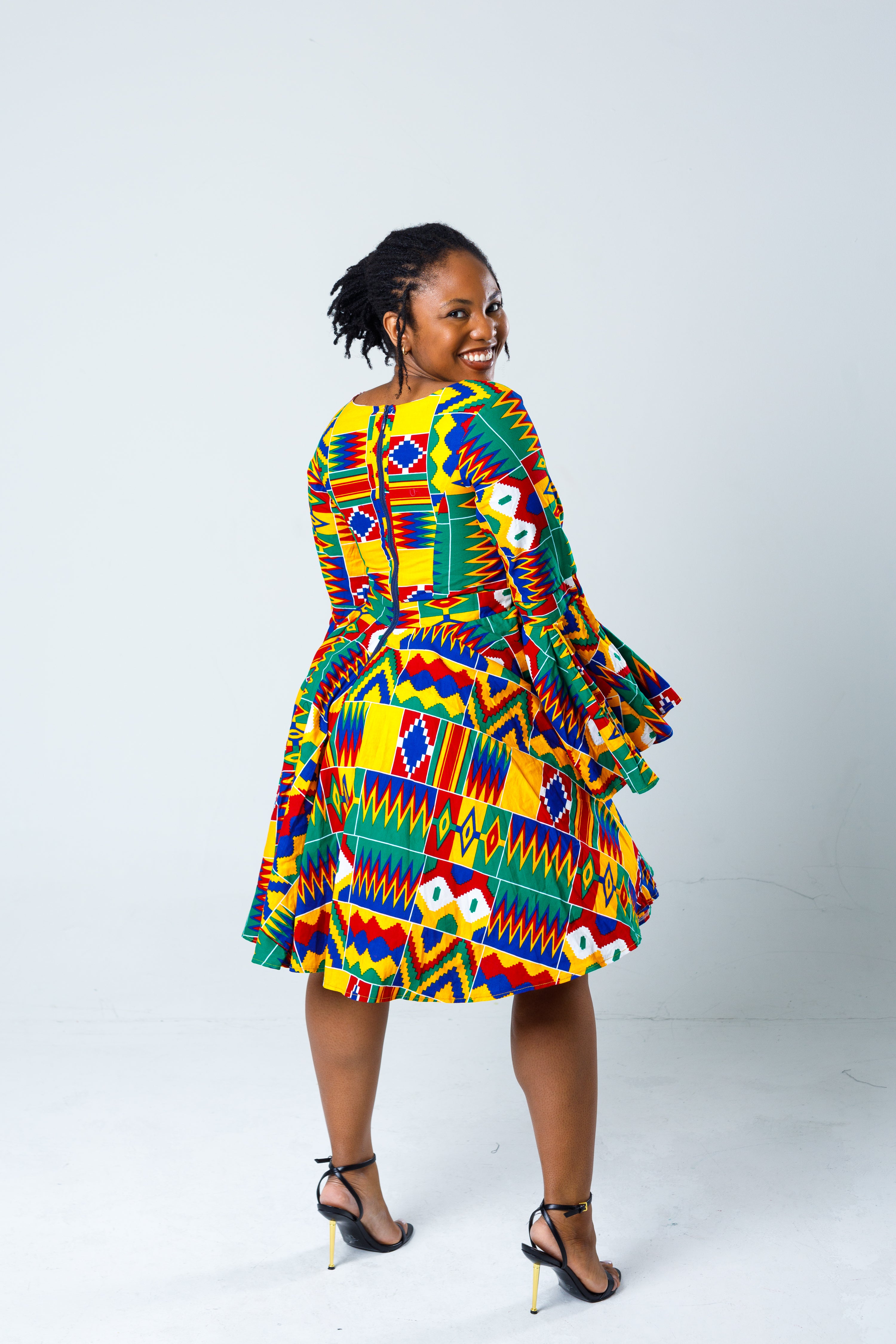 Kente Print Bell Sleeve Dress