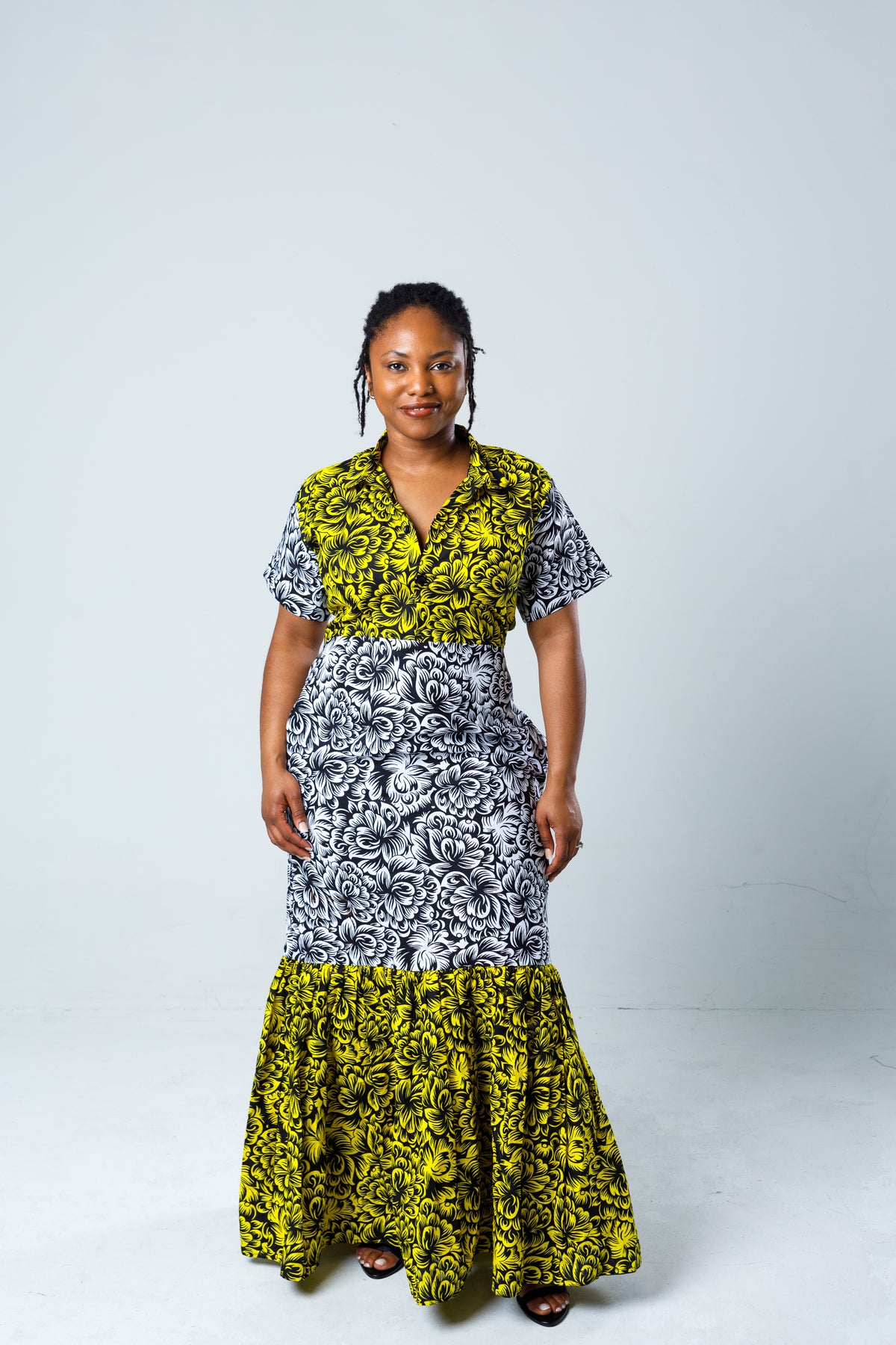 black and yellow floral dress Yellow & Black Mixed Print Floral Dress – Kaisqrd Fashion