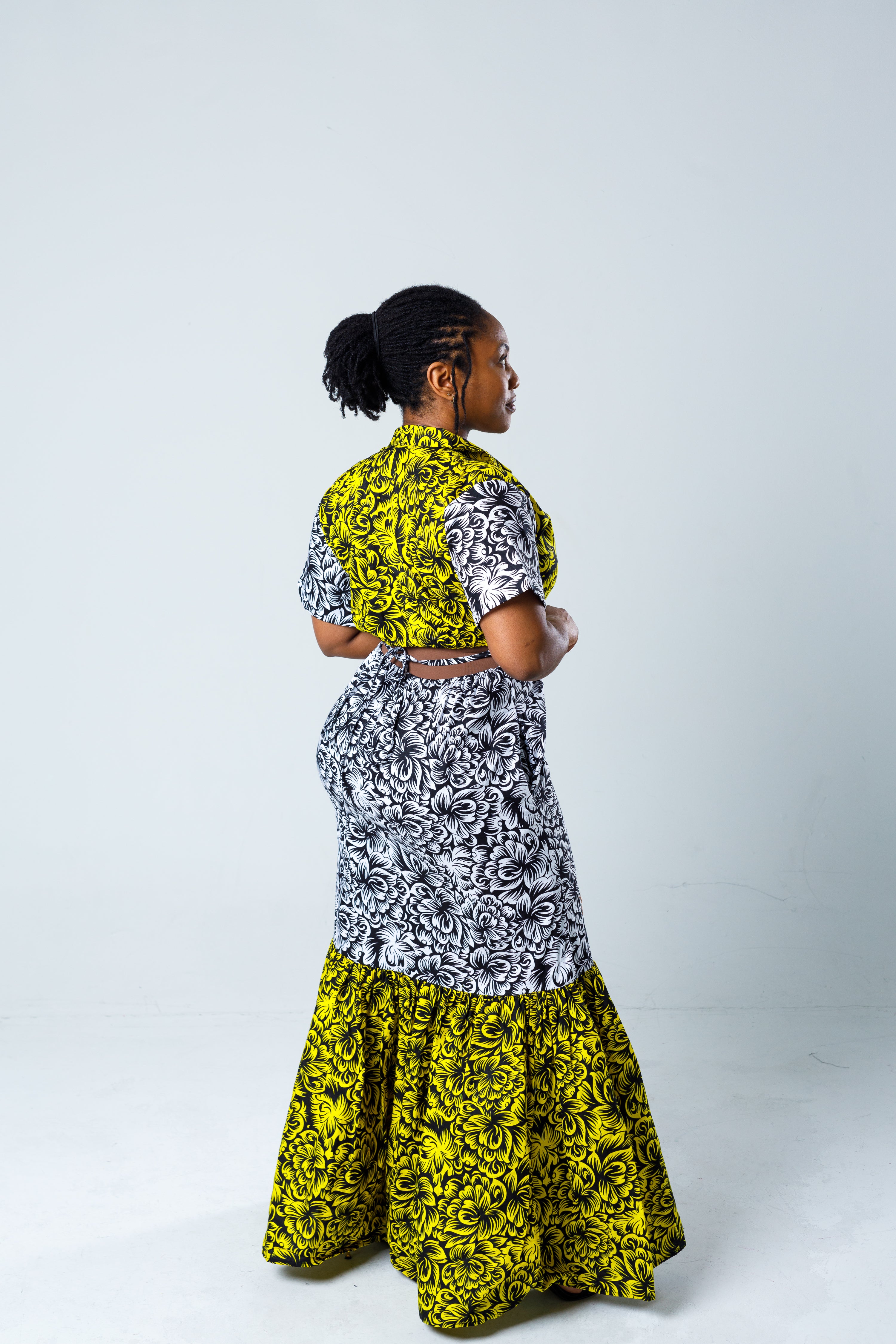 Yellow & Black Mixed Print Floral Dress