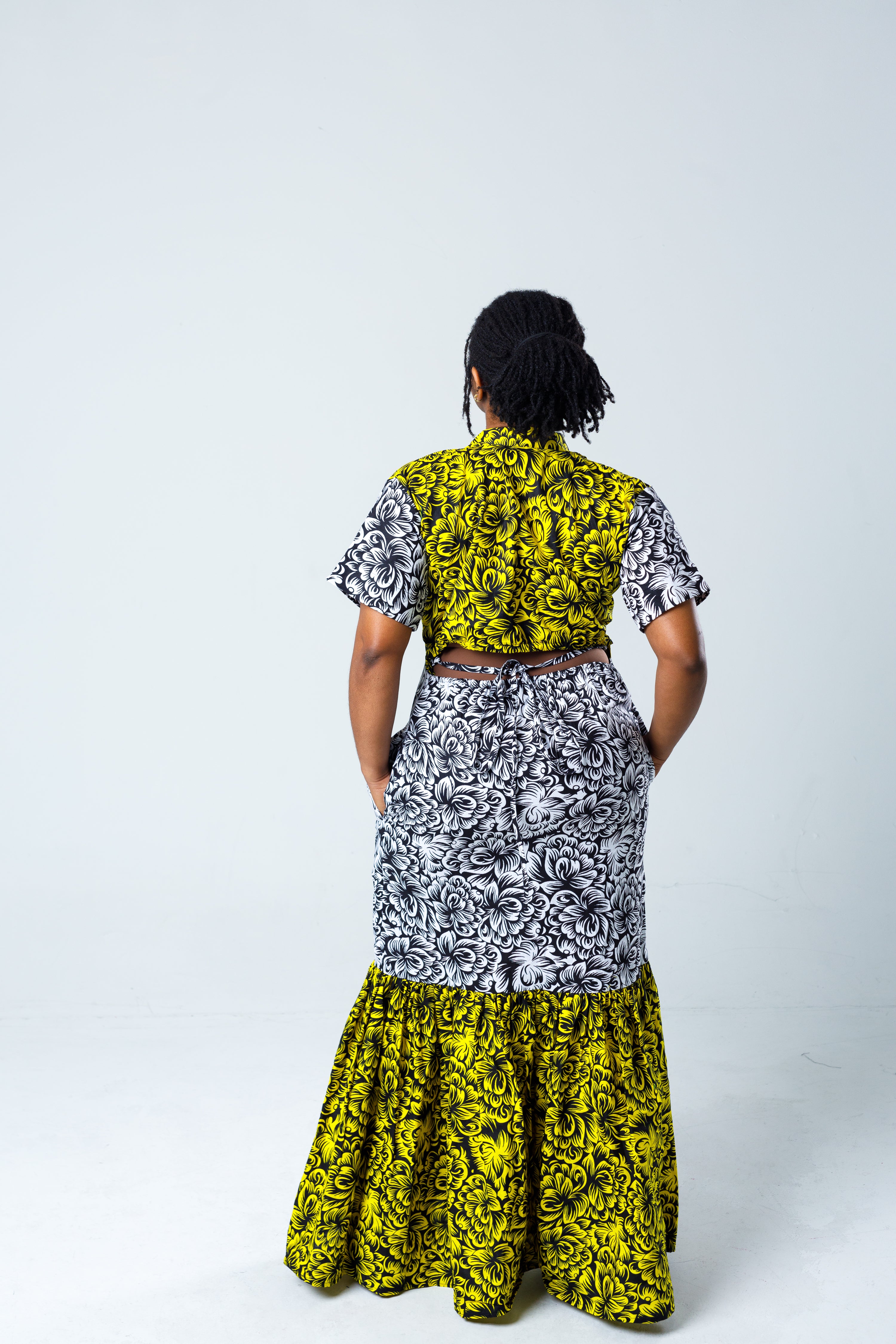 Yellow & Black Mixed Print Floral Dress
