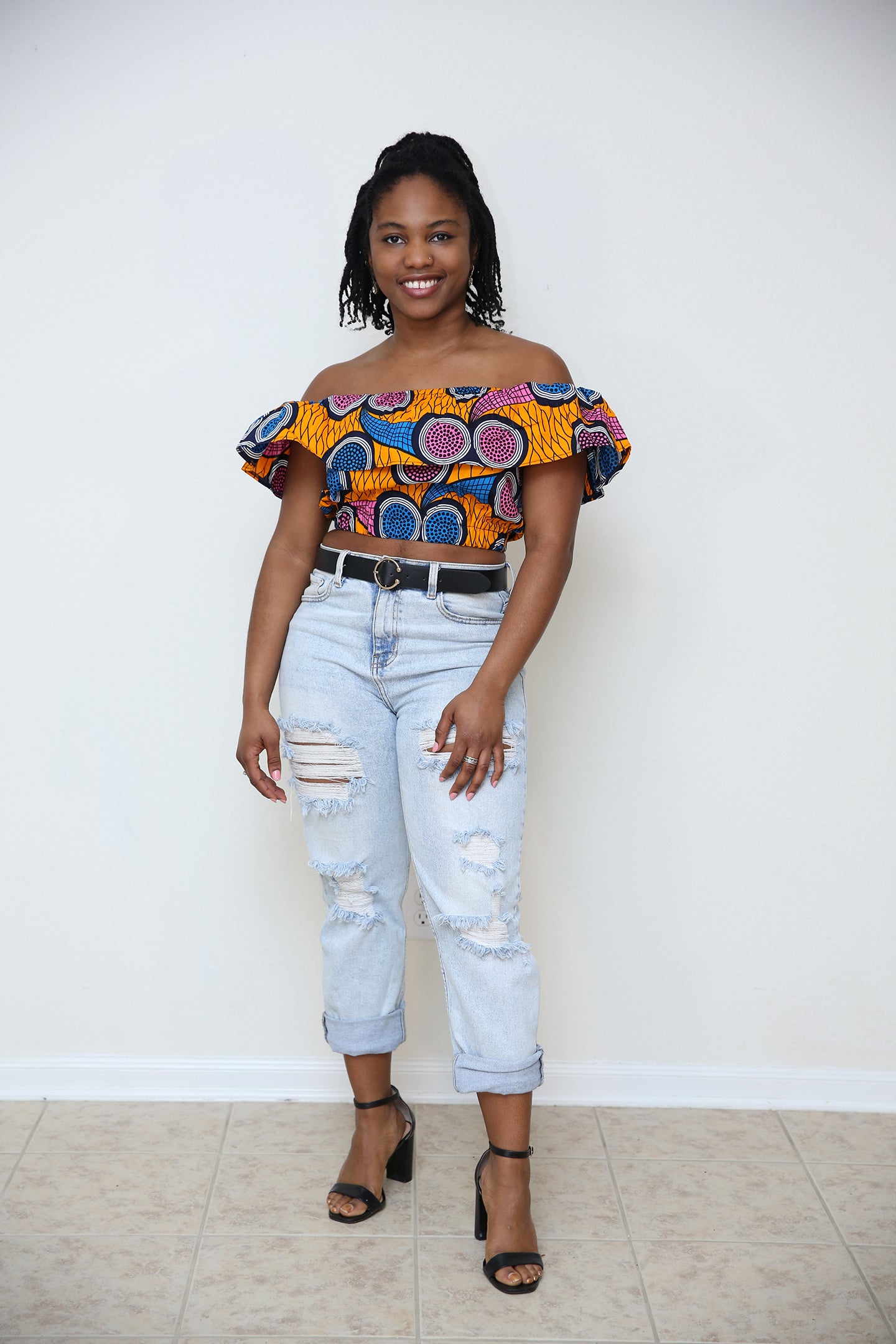 Off Shoulder Orange Crop Top