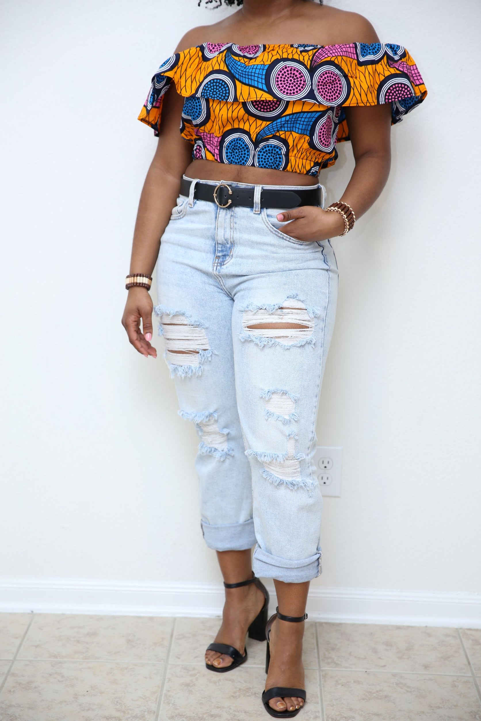 Off Shoulder Orange Crop Top